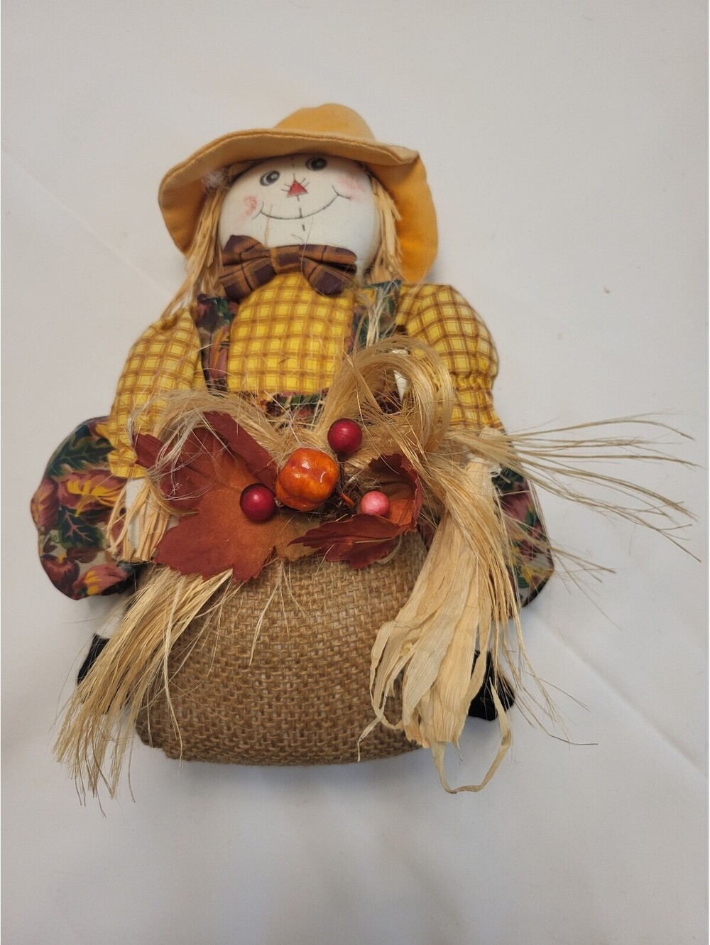 Charming Handmade Fall Scarecrow Decoration with Burlap Base 10x8